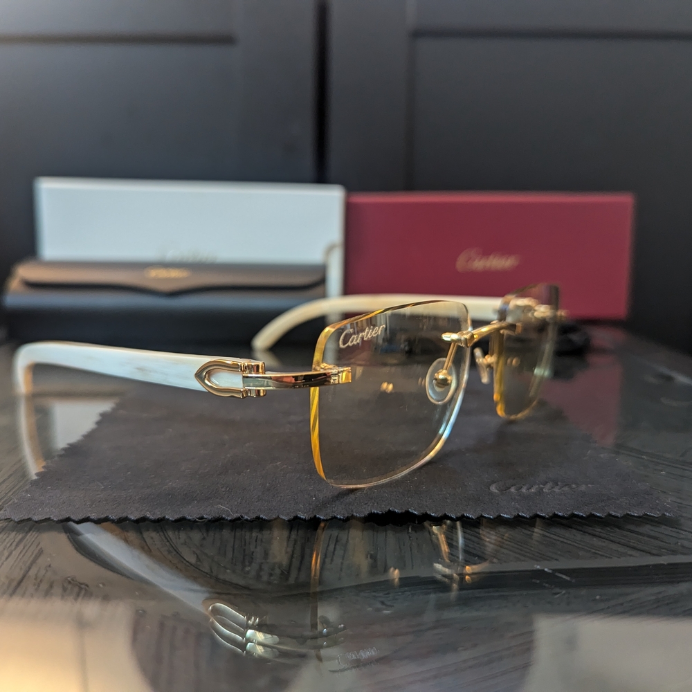 Cartier style, white buffalo horn photochromic sunglasses